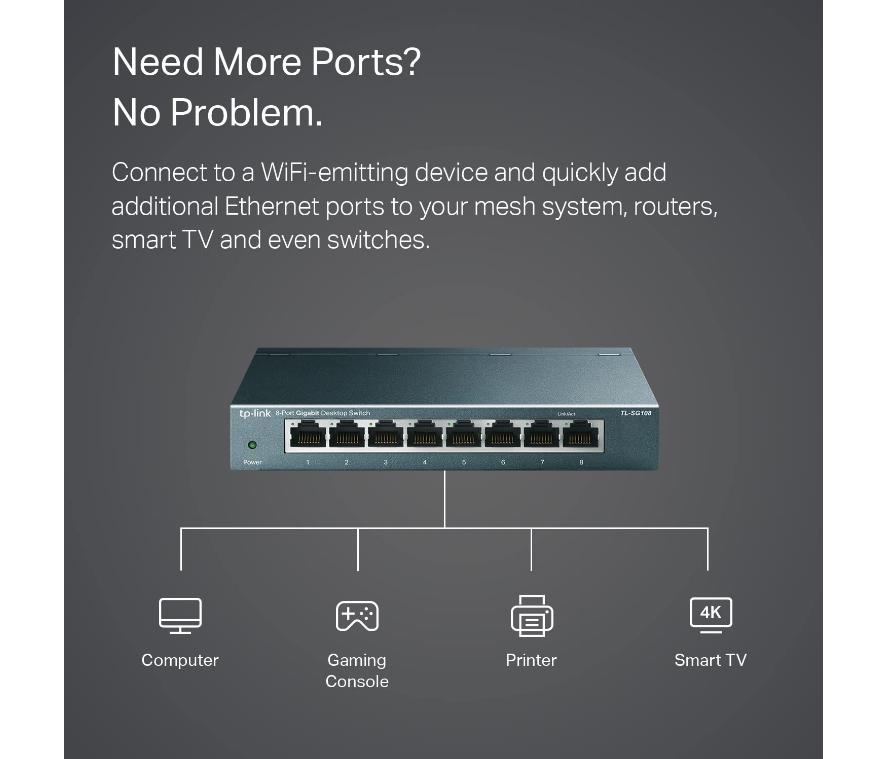 TP-LINK Switch de 8 puertos gigabit no administrable TL-SG108