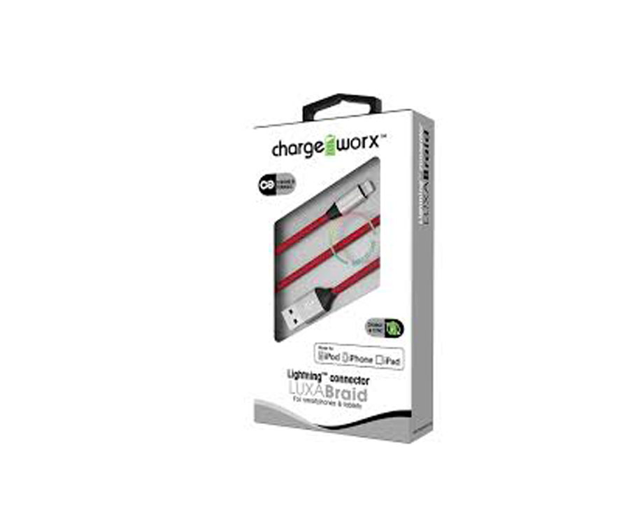 CABLE LIGHTNING CHARGE WORX 3FT PIEL TRENZADA ROJO CX4709RD