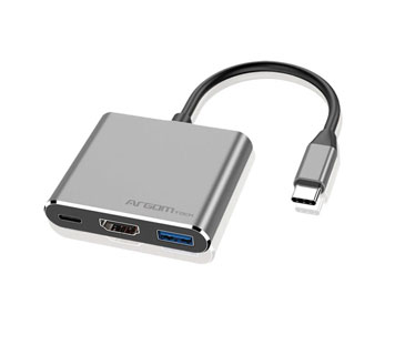 HUB USB ARGOM TYPE C , 3 EN 1, USB TYPE-C, 1X HDMI 4K, 1X USB 3.0, PLATEADO.