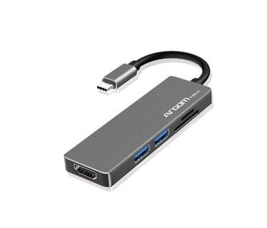 HUB USB ARGOM TYPE C, 5 EN 1, 1X HDMI 4K, 1X PUERTO SD, 1X MICRO SD, 1X USB 3.0, 1X USB 2.0 GRIS.