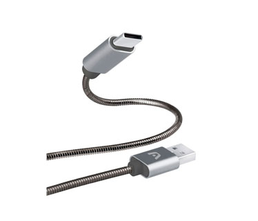 CABLE TIPO-C A USB 2,0 ARGOM, 1M / 3.2FT, TRENZADO, FLEXIBLE, GRIS.