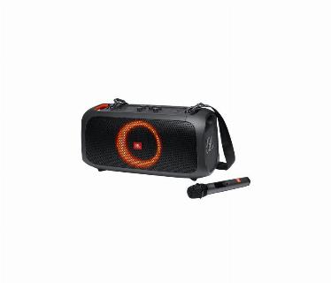 BOCINA JBL  PARTYBOX ON THE GO BLUETOOTH 4.2 TWS,  IPX4, 100W, 10 DBM, 3.5MM IMPUT, LUCES RGB, 1X MICROFONO, 6 HRS AUTONOMIA, COLOR NEGRO (PARTYBOXGOBAM).