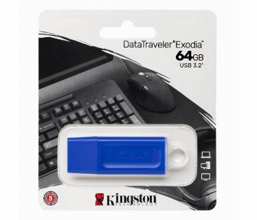 MEMORIA USB 64GB, KINGSTON DATA TRAVELER EXODIA, USB 3.2 (AZUL)
