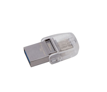 MEMORIA USB 32GB 3.0 KINGSTON, DATA TRAVELER MICRODUO 3C, TRANSPARENTE.
