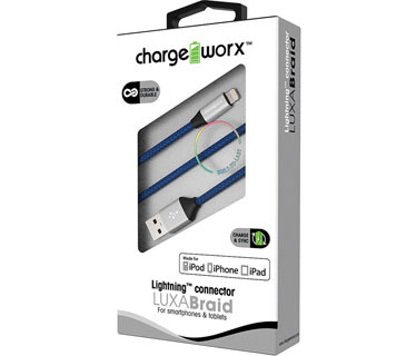 CABLE LIGHTNING CHARGE WORX, 3FT, PIEL TRENZADA, AZUL, (CX4709BL)