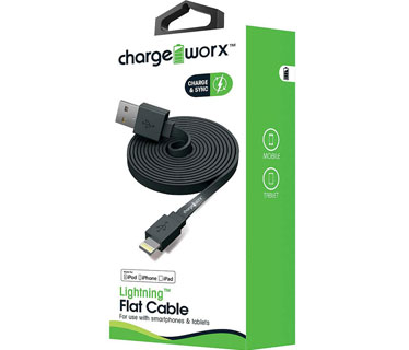 CABLE LIGHTNING PLANO CHARGE WORX (CERTIFICADO) 3FT, PARA IPHONE, NEGRO (CX4536BK)