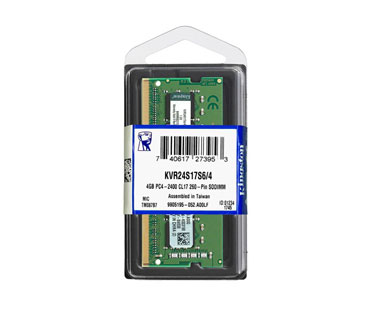 MEMORIA 4GB (1X4GB) KINGSTON, P/LAPTOP, DDR4, 2400MHZ, SO-DIMM 260PIN,NON-ECC,UNBUFFERED, (KVR24S17S6/4)