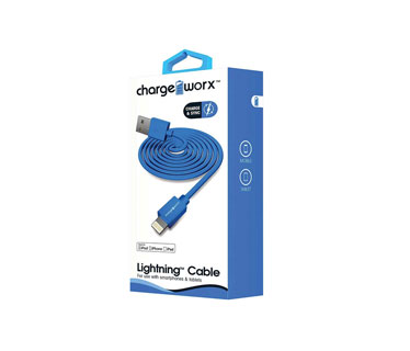 CABLE LIGHTNING CHARGE WORX (CERTIFICADO) 6FT, PARA IPHONE, AZUL (METAL)