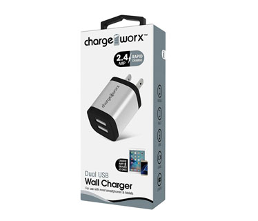 CARGADOR USB, CHARGE WORX, 2.4AMP, 2 PUERTOS P/CELULARES,MP3, 3.0 A SILVER 