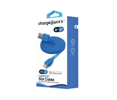 CABLE LIGHTNING PLANO CHARGE WORX (CERTIFICADO) 6FT, PARA IPHONE, AZUL (CX4506BL)