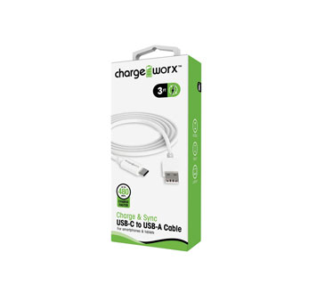 CABLE USB C A USB A, CHARGE WORX (CERTIFICADO) 3FT, NEGRO