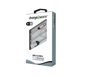 CABLE USB C A USB A, CHARGE WORX, 6FT, PLATEADO