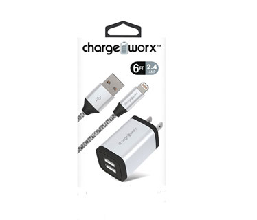CARGADOR USB DUAL CHARGEWORX DE PARED P/CELULARES, MP3, 2.4A, PLATEADO 