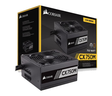 POWER SUPPLY CORSAIR 750W SEMI MODULAR 80 PLUS, CONECTORES PCI-E X2, SATA X6, PATA X6, COLOR NEGRO