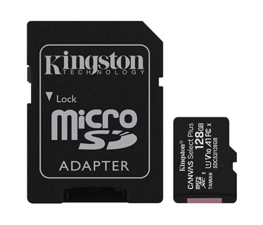 MEMORIA MICROSD 128GB KINGSTON, SDHC, CLASE 10 UHS-1, A1, INCLUYE ADAPTADOR SD
