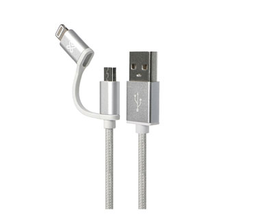 CABLE LIGHTNING/MICRO USB KLIPX, 3.2 PIES, SILVER
