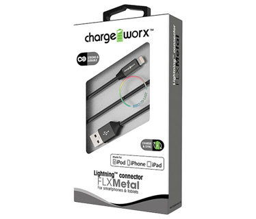 CABLE PARA SMARTPHONES & TABLETS, LIGHTNING CHARGEWORX FLX, 3FT, NEGRO, METALICO