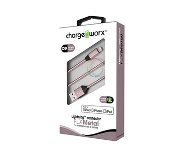 CABLE PARA SMARTPHONES & TABLETS, LIGHTNING CHARGEWORX FLX, 3FT, ORO ROSA, METALICO